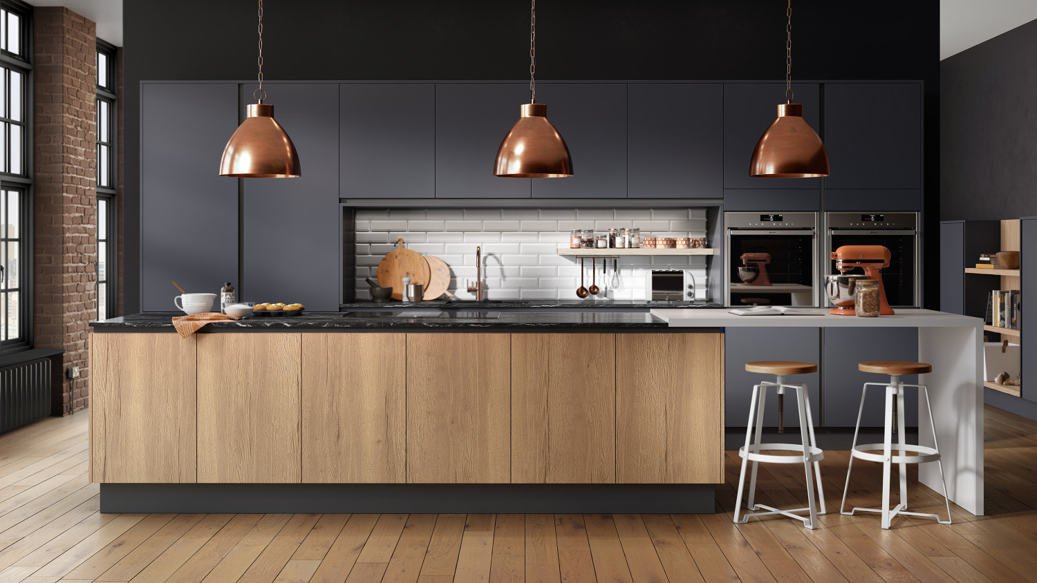 Inset Cube Dark Blue And Woodgrain New England Oak