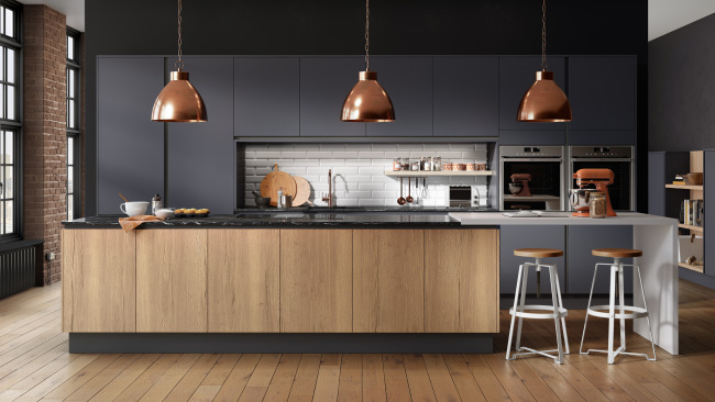 Inset Cube Dark Blue And Woodgrain New England Oak