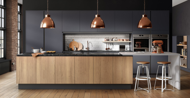 Inset Cube Dark Blue And Woodgrain New England Oak