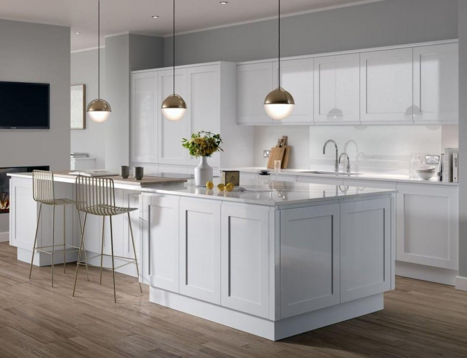 dining table in white gloss kitchen