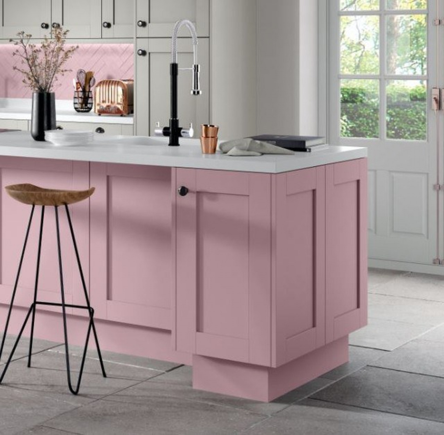 White Kitchen Worktop Ideas Pink Kitchen Island With White Countertop