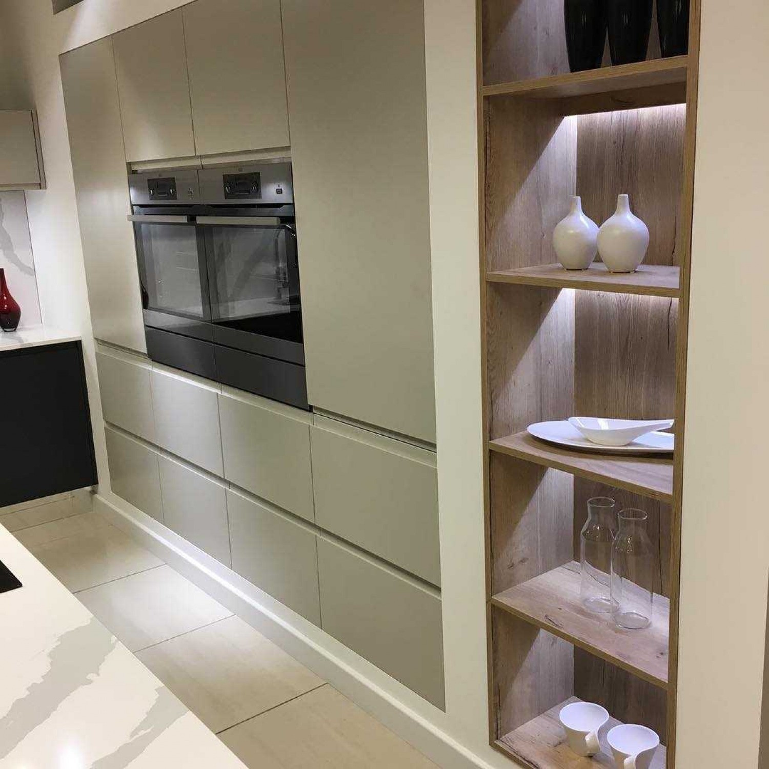 G Shaped Kitchen Open Shelves