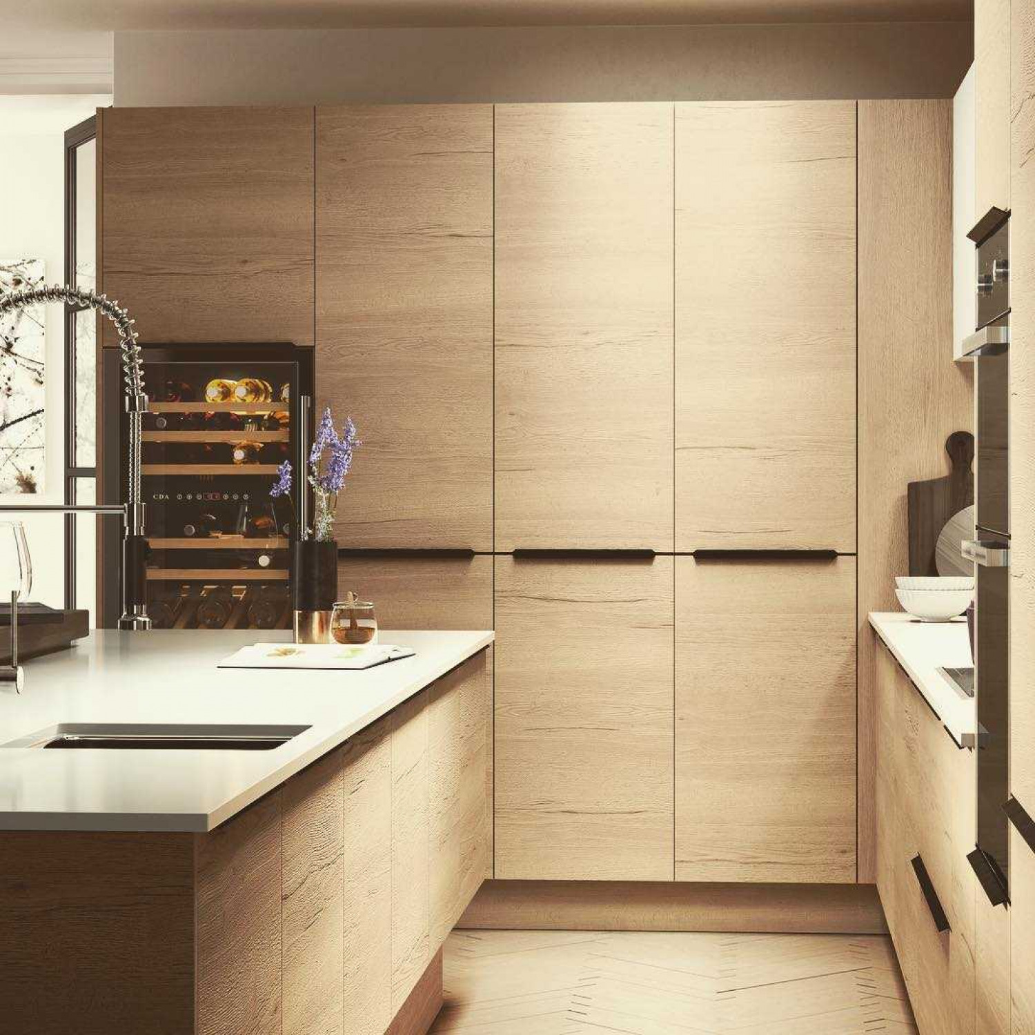 L Shaped Kitchen Oak Wood