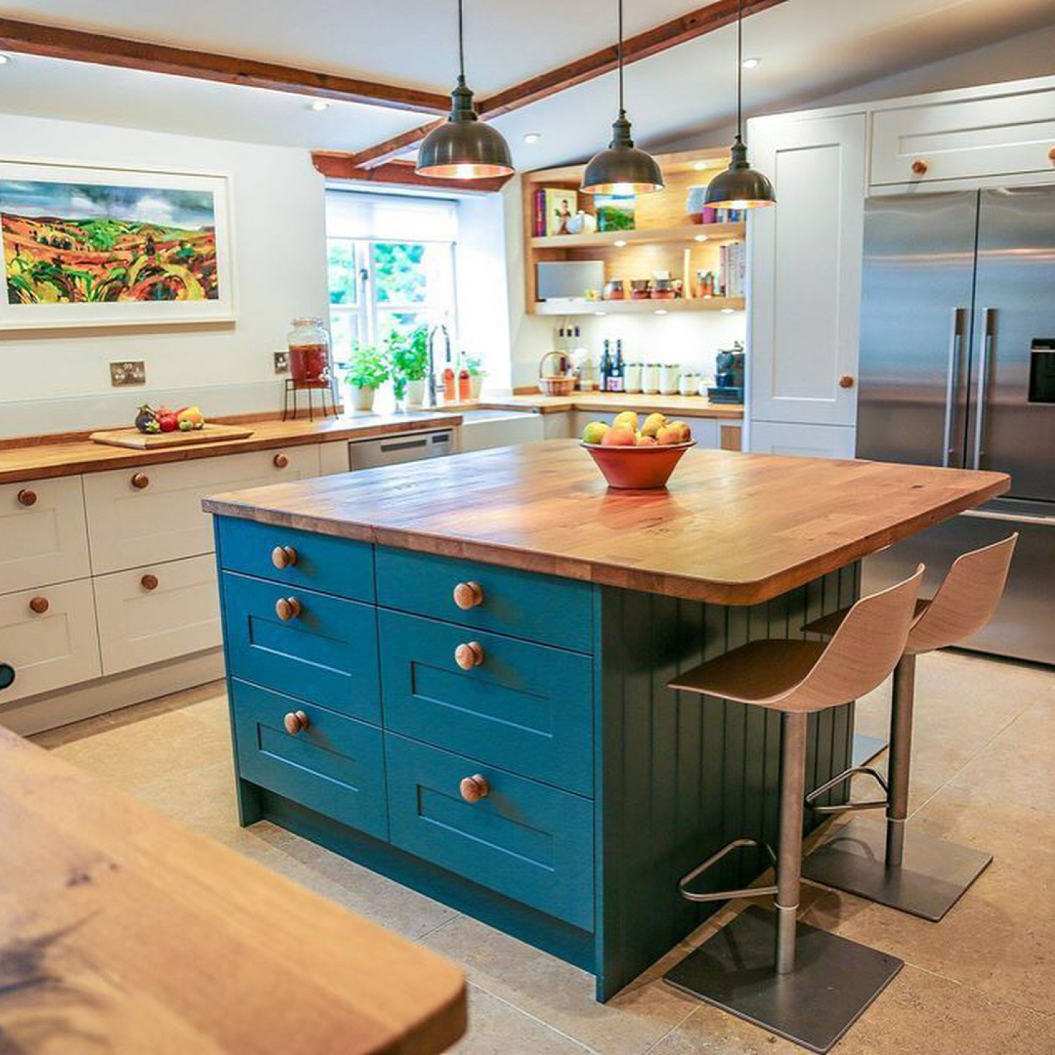 Laminate Worktops Blue Cabinets