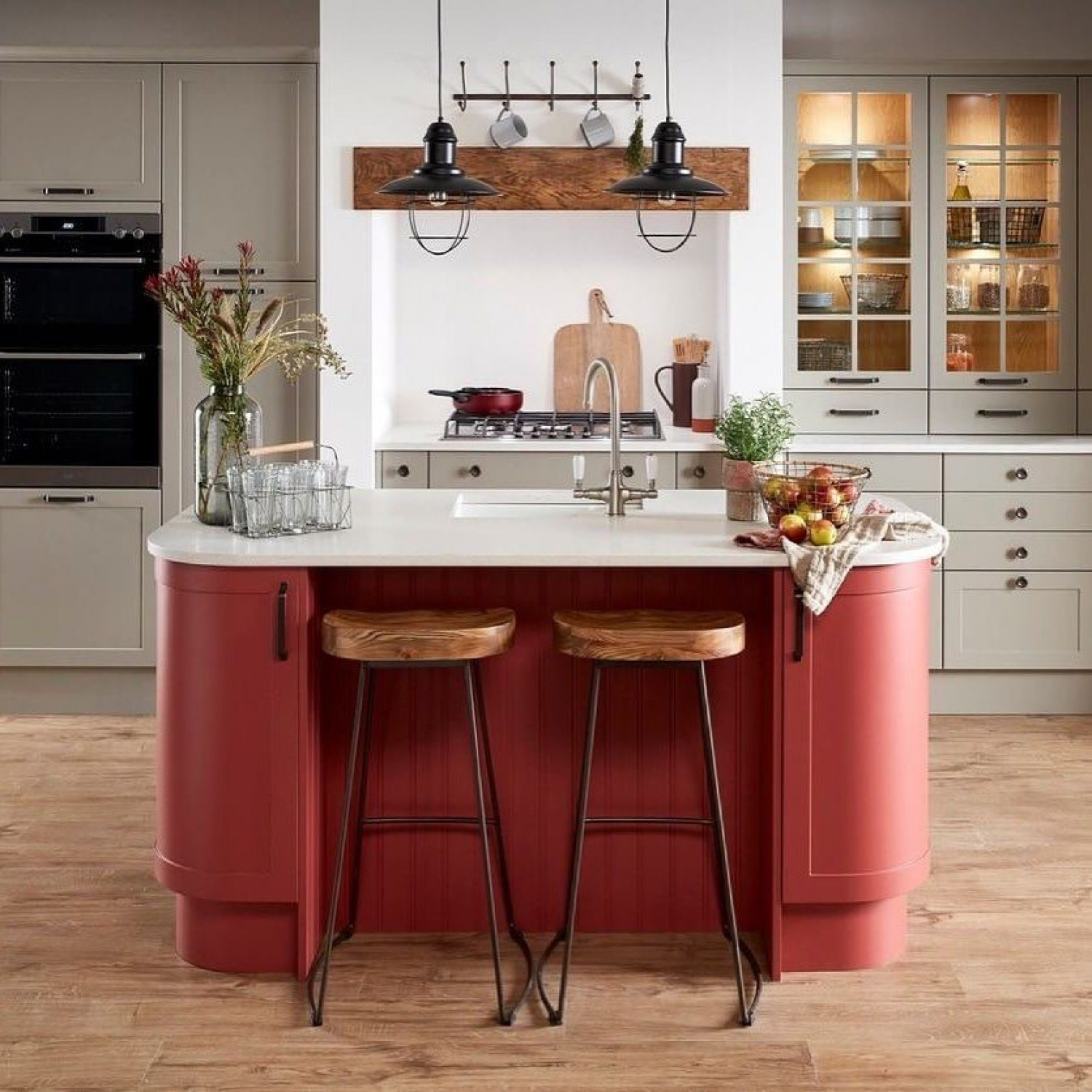 Red Kitchen Ideas Red Island With Cream Cabinets