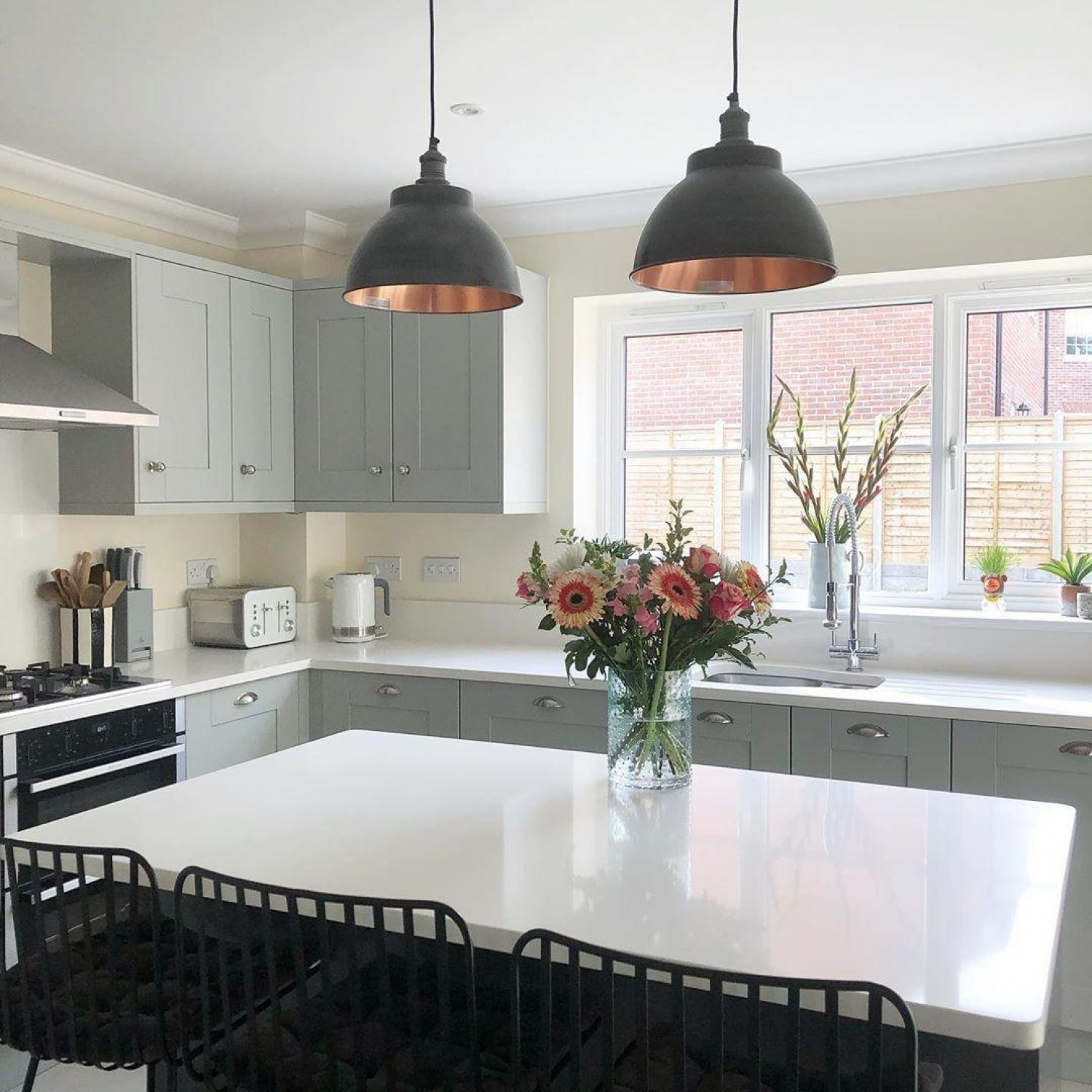 White Kitchen Worktop Ideas Statemen Pendant Lights