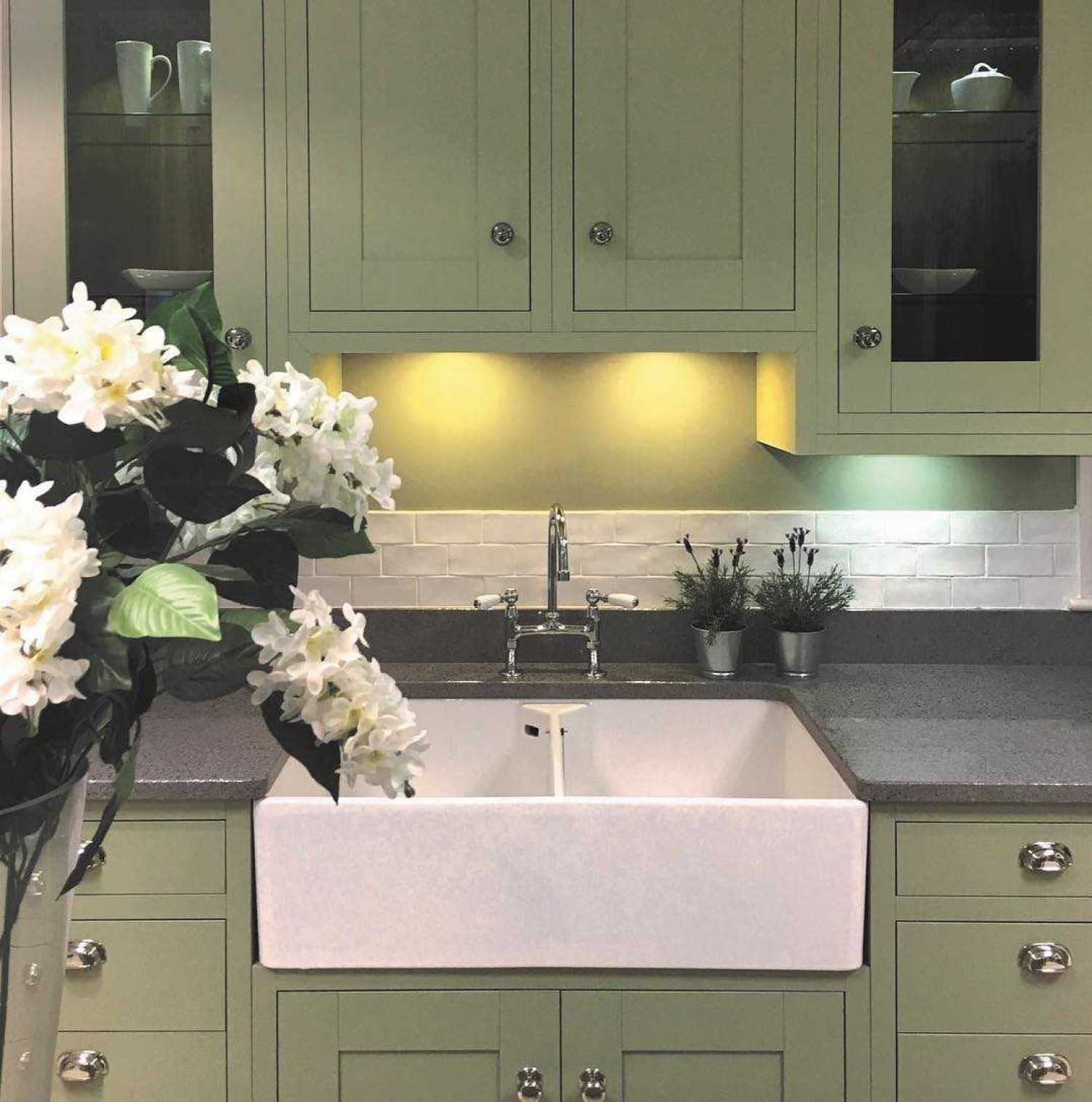 Olive Kitchen Ideas Green Cabinets With Flowers
