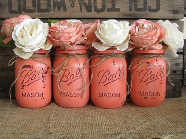 Coral Mason Jars From Rustic Glam Designs