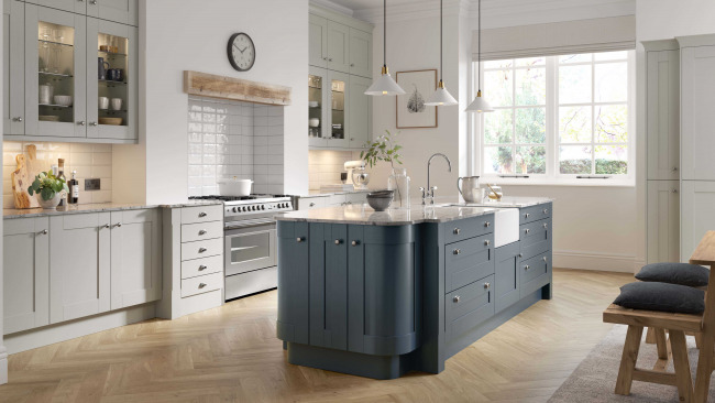 Wood Shaker Painted Light Grey And Oxford Blue